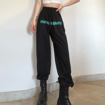 Versatile Letter High Rise Straight Leg Pants