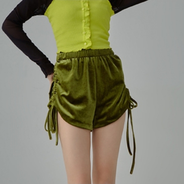 Summer Ruched Solid Elastic Fly  Hot Short Pants