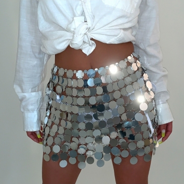   Fashion Tassel Geometric Round Sequins Skirt