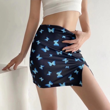 Black Butterfly Print Short Skirts For Women