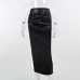 12Chic Black Slit High Waist Pu Midi Skirt 