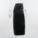 13Chic Black Slit High Waist Pu Midi Skirt 