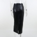 14Chic Black Slit High Waist Pu Midi Skirt 