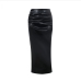 15Chic Black Slit High Waist Pu Midi Skirt 