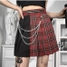 3Gothic Style Plaid Patchwork Chain Pleated Mini Skirt