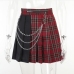 5Gothic Style Plaid Patchwork Chain Pleated Mini Skirt