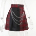 6Gothic Style Plaid Patchwork Chain Pleated Mini Skirt