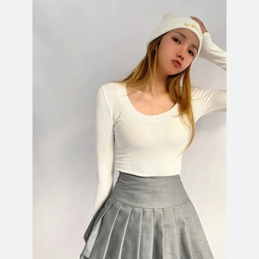 New Pure Zipper Pleated Skirt For Women