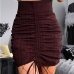3Red Fashionable Plaid Drawstring Ruched Skirt