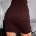6Red Fashionable Plaid Drawstring Ruched Skirt