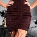 1Red Fashionable Plaid Drawstring Ruched Skirt