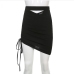 6Ruched Hollow Out Black Short Skirts For Women