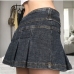 3Versatile Solid Denim Pleated Mini Skirt