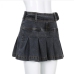 6Versatile Solid Denim Pleated Mini Skirt