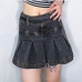 1Versatile Solid Denim Pleated Mini Skirt