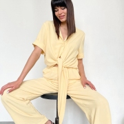  Casual Pure Color Long Sleeve Pajama Suit