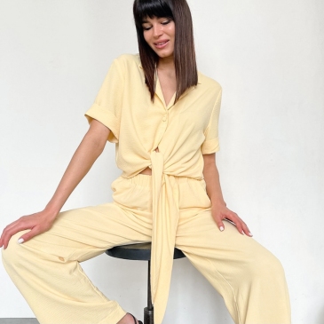  Casual Pure Color Long Sleeve Pajama Suit