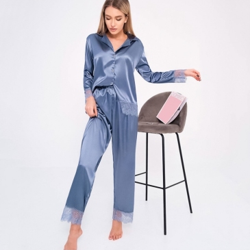  Lace Patchwork Long Sleeve  Pajama Set