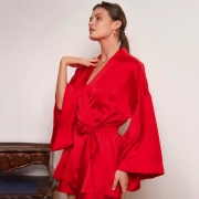 Loose Red Long Sleeve Two Piece Dress Sets