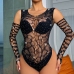 4Hollow Out Sexual Rhinestone V Neck Bodysuits With Sleeve