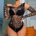 5Hollow Out Sexual Rhinestone V Neck Bodysuits With Sleeve