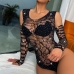 6Hollow Out Sexual Rhinestone V Neck Bodysuits With Sleeve