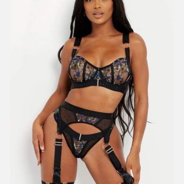 Sexual Embroidery  See Through Underwear 2 Piece Sets