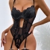 1Sexual Hollow Out Gauze Lace Patchwork Bodysuits