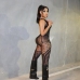 17Sexual Hollow Out  Gauze Transparent Sleeveless Jumpsuits