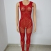 6Sexual Hollow Out  Gauze Transparent Sleeveless Jumpsuits