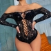5Sexual Rhinestone  Hollow Out Off The Shoulder Bodysuits