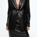 1PU Black Single Button Blazer Coat