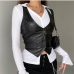 7Black PU Sleevless Button Up Cropped Jacket