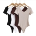 3Casual Pure Color Short Sleeve Bodysuits