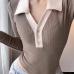 15Contrast Color Turndown Collar Long Sleeve Bodysuits