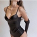 5Cool PU Black Camisole Bodysuits For Women
