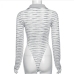 8Fashionable Striped Slimming Turndown Collar Bodysuits