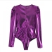 3Sexy Deep V Neck Ruched Long Sleeve Bodysuit