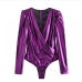 1Sexy Deep V Neck Ruched Long Sleeve Bodysuit