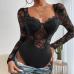 3Sexy Lace Black Long Sleeve Fitted Bodysuits