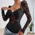 4Sexy Lace Black Long Sleeve Fitted Bodysuits