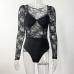 6Sexy Lace Black Long Sleeve Fitted Bodysuits