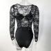8Sexy Lace Black Long Sleeve Fitted Bodysuits