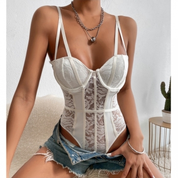 Sexy Lace Perspective Sleeveless Bodysuit