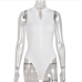 5Stand Collar White Sleeveless Zipper Up  Bodysuits