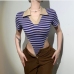 3Summer Striped  Short Sleeve Bodysuits For Women