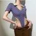 4Summer Striped  Short Sleeve Bodysuits For Women