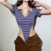 5Summer Striped  Short Sleeve Bodysuits For Women