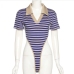 6Summer Striped  Short Sleeve Bodysuits For Women