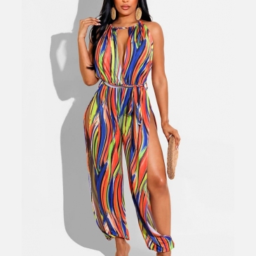  Hollowed Out Sexy Striped Sleeveless Women Jumpsuit